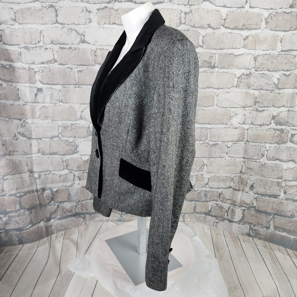Vintage Louben Wool Tweed Blazer Velvet Accents Black White Size 10 - Picture 11 of 13